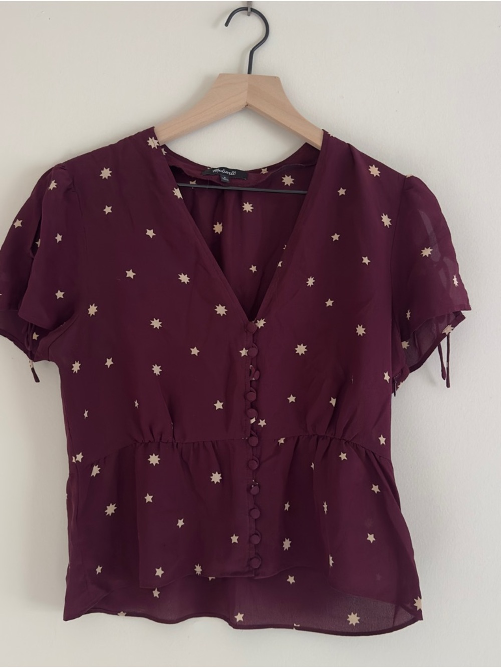 100% Silk Madewell Peplum Star Print Top - Picture 2 of 7